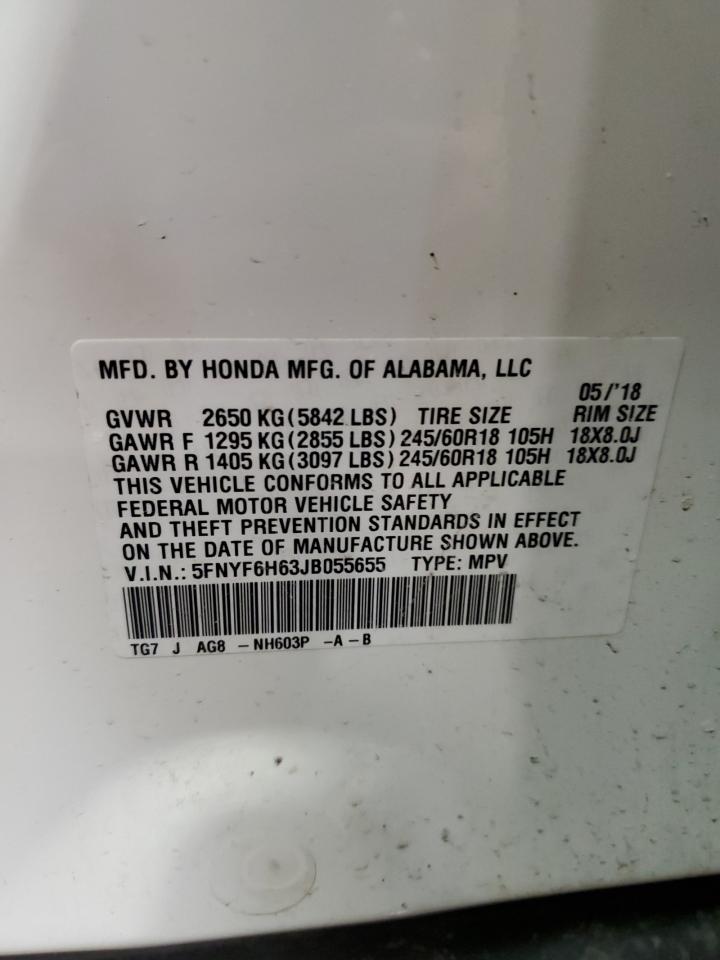 2018 Honda Pilot Exl vin: 5FNYF6H63JB055655