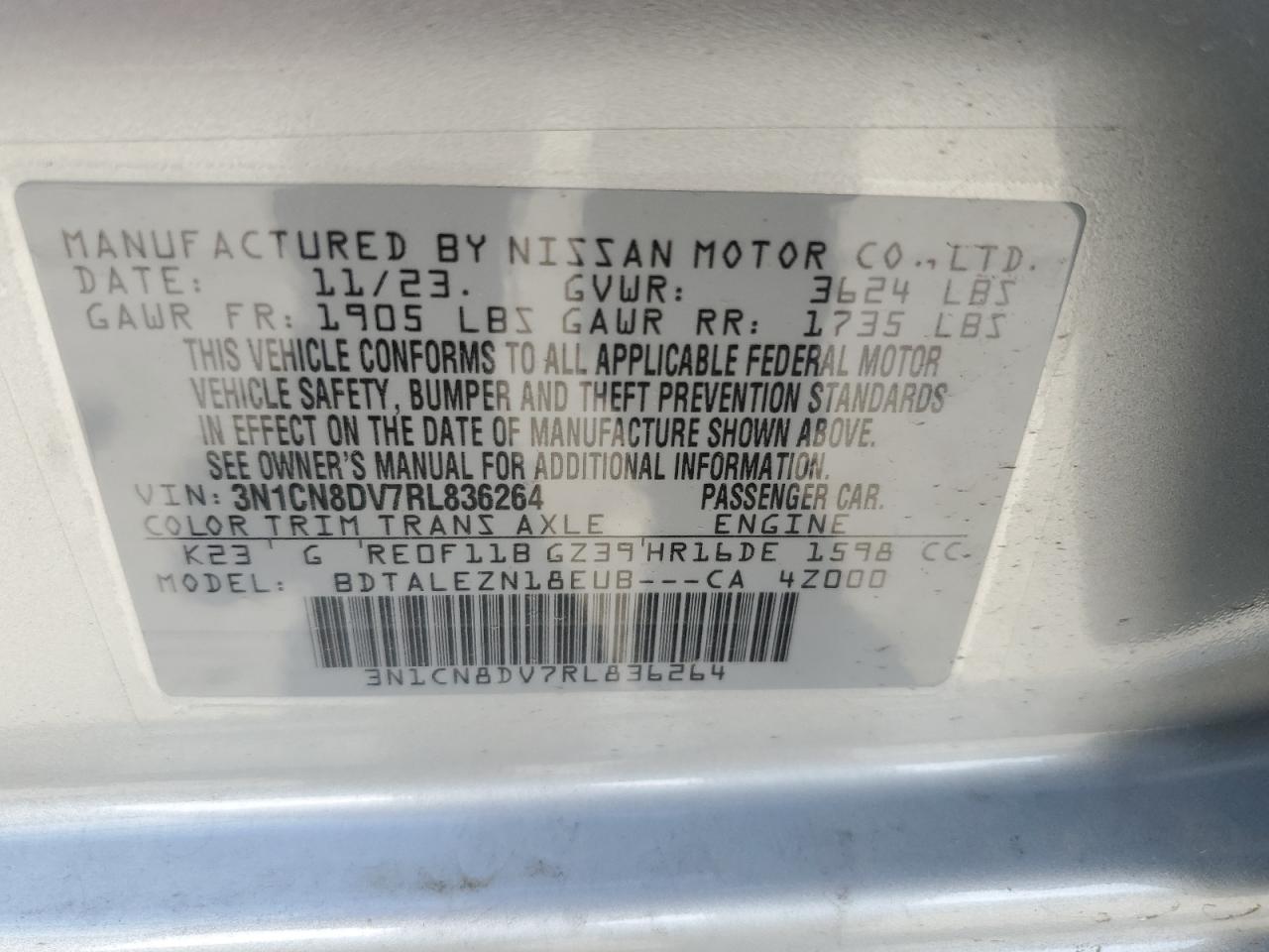 3N1CN8DV7RL836264 NISSAN VERSA 2024