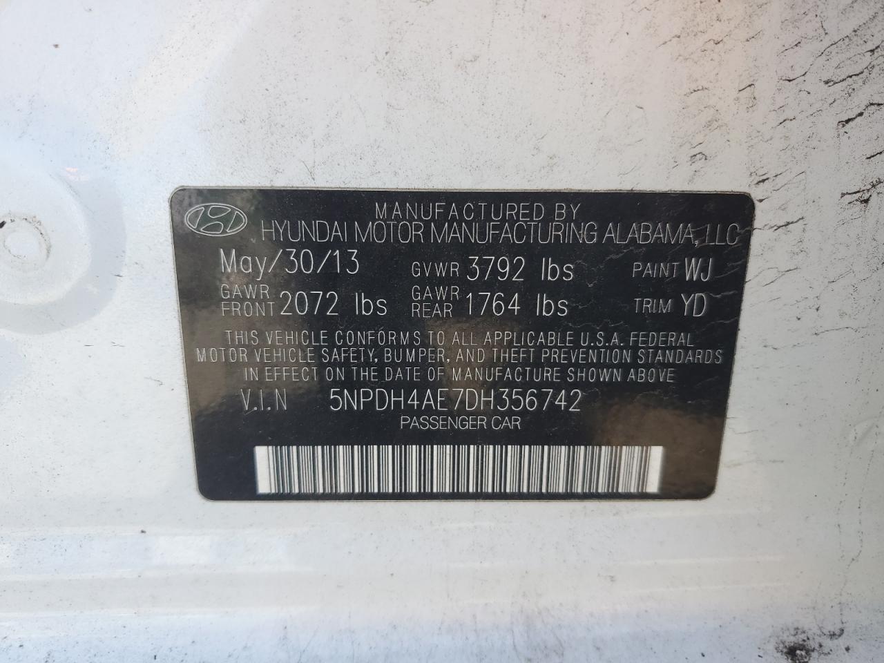5NPDH4AE7DH356742 2013 Hyundai Elantra Gls