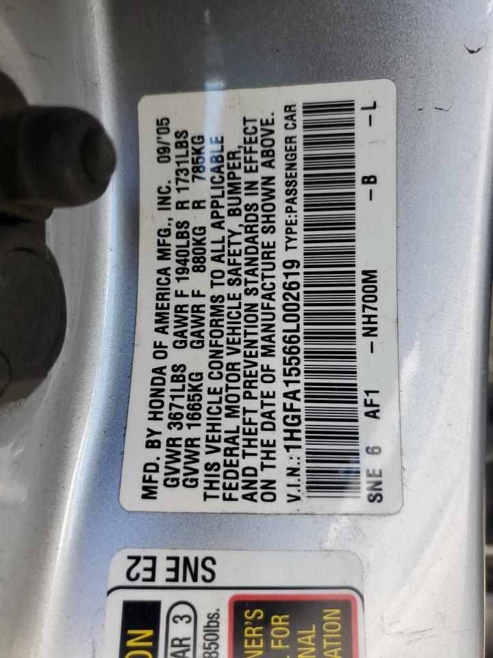 1HGFA15566L002619 2006 Honda Civic Lx