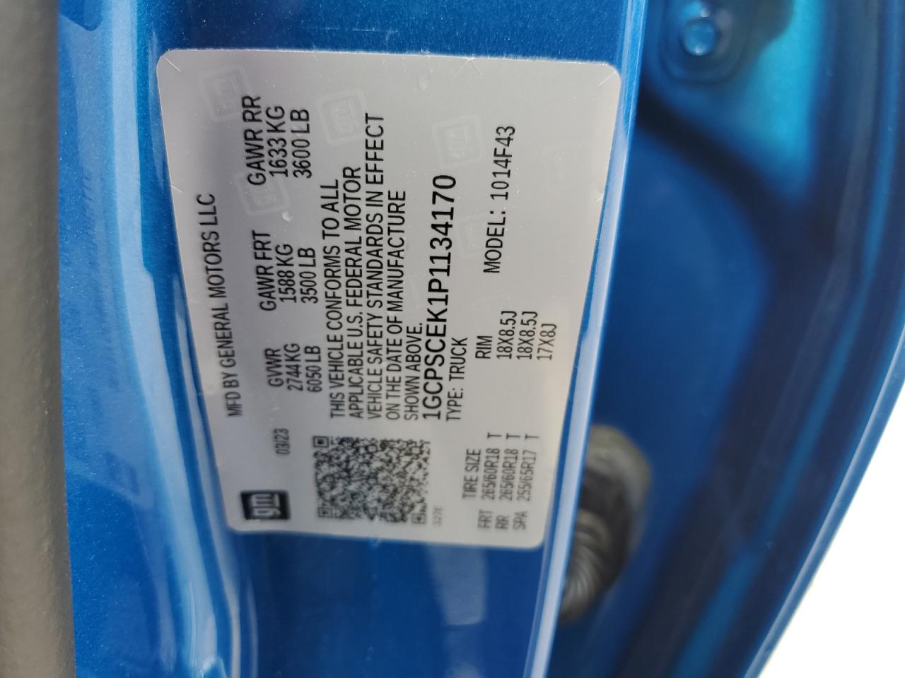 1GCPSCEK1P1134170 CHEVROLET COLORADO 2023