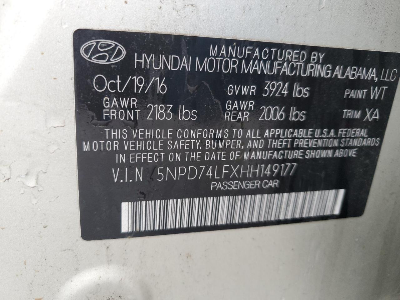 5NPD74LFXHH149177 2017 Hyundai Elantra Se