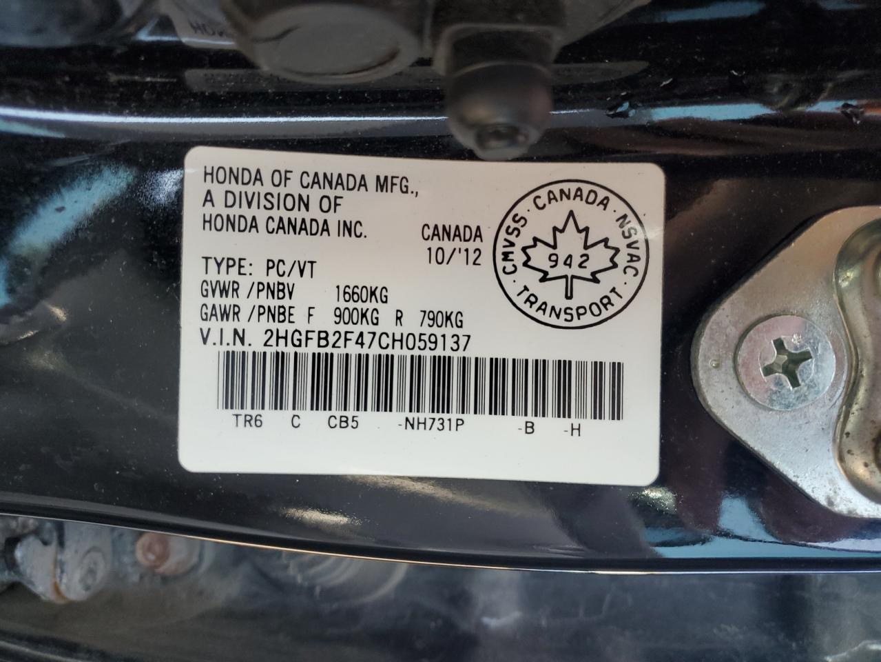 2HGFB2F47CH059137 2012 Honda Civic Lx