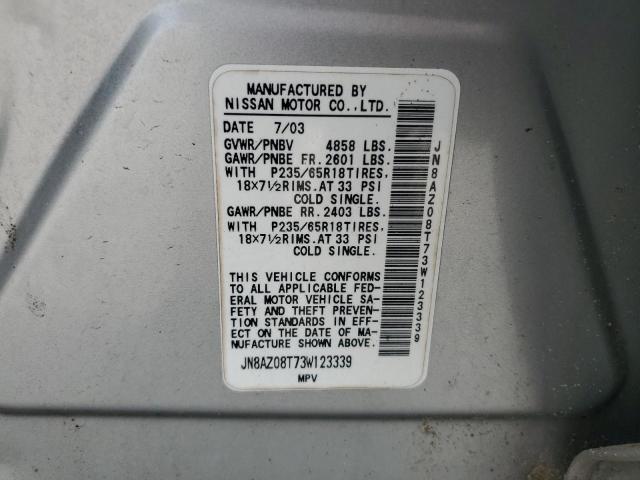 2003 Nissan Murano Sl VIN: JN8AZ08T73W123339 Lot: 51618704