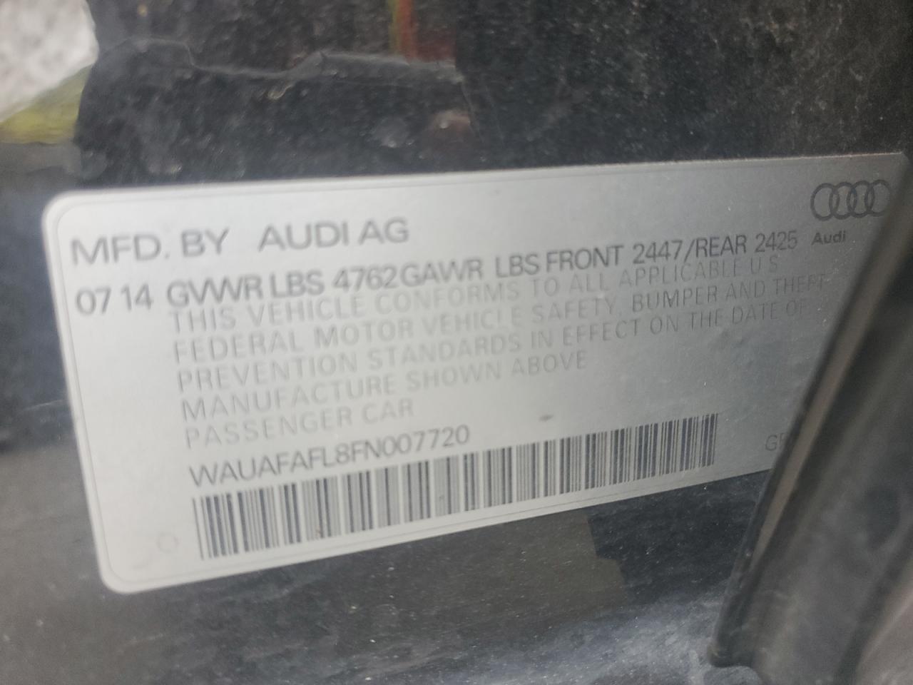 WAUAFAFL8FN007720 2015 Audi A4 Premium