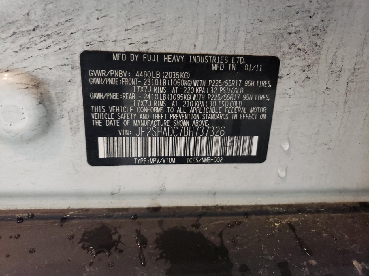 JF2SHADC7BH737326 2011 Subaru Forester 2.5X Premium