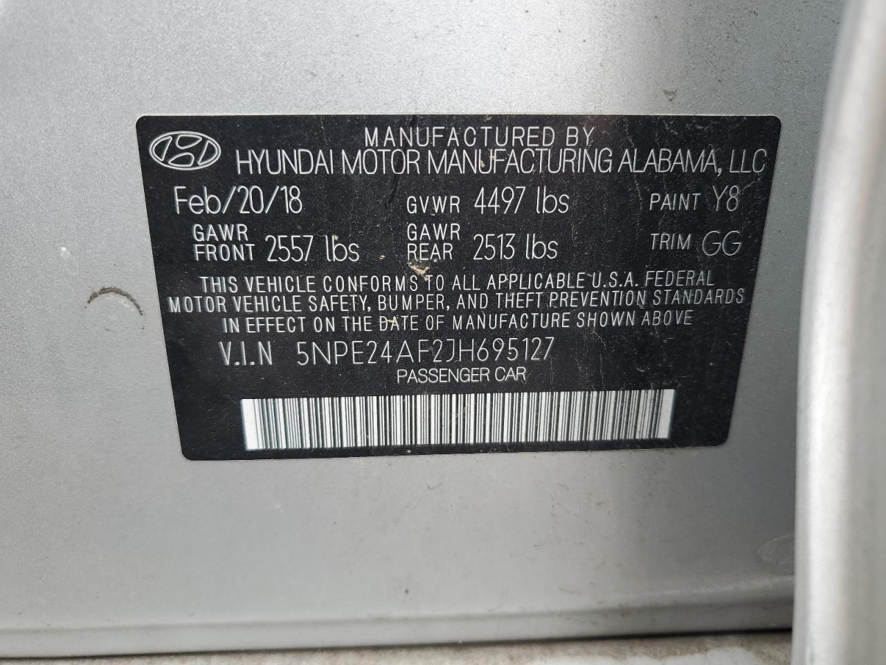 5NPE24AF2JH695127 2018 Hyundai Sonata Se