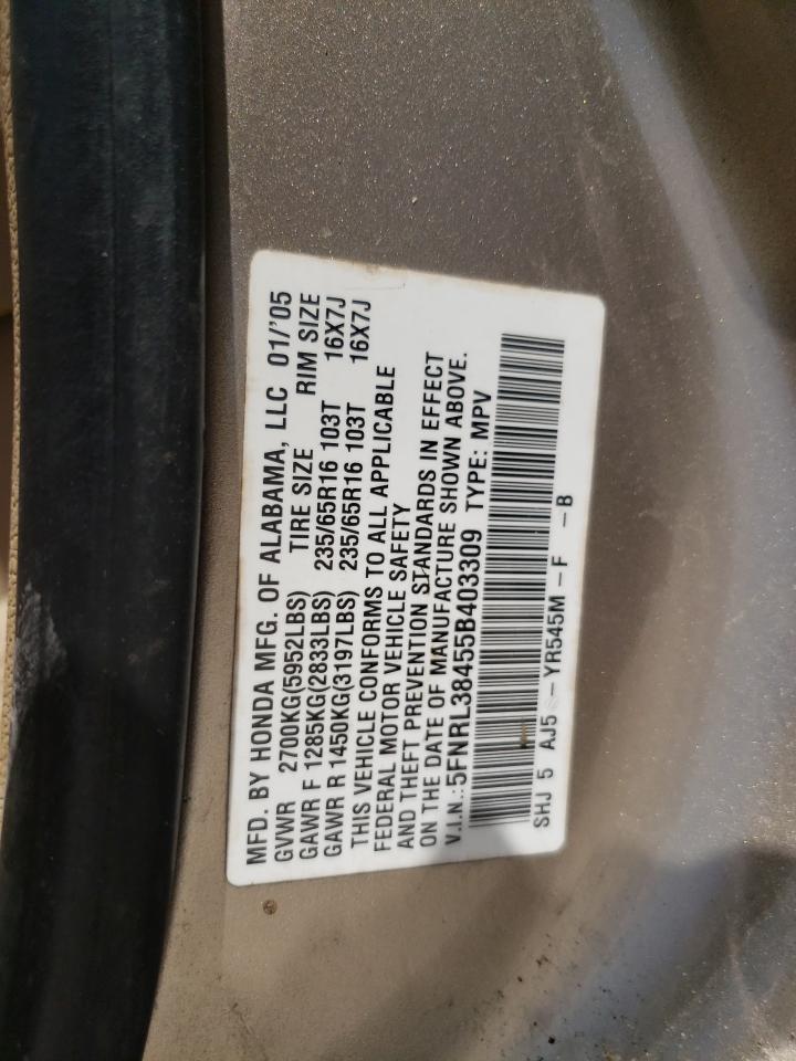 5FNRL38455B403309 2005 Honda Odyssey Ex