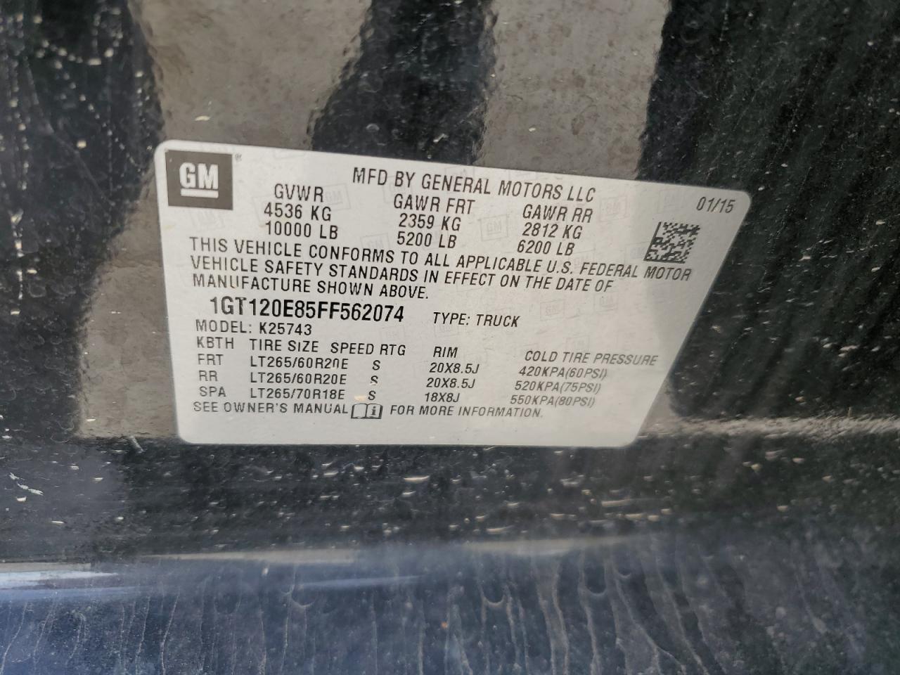 1GT120E85FF562074 2015 GMC Sierra K2500 Denali