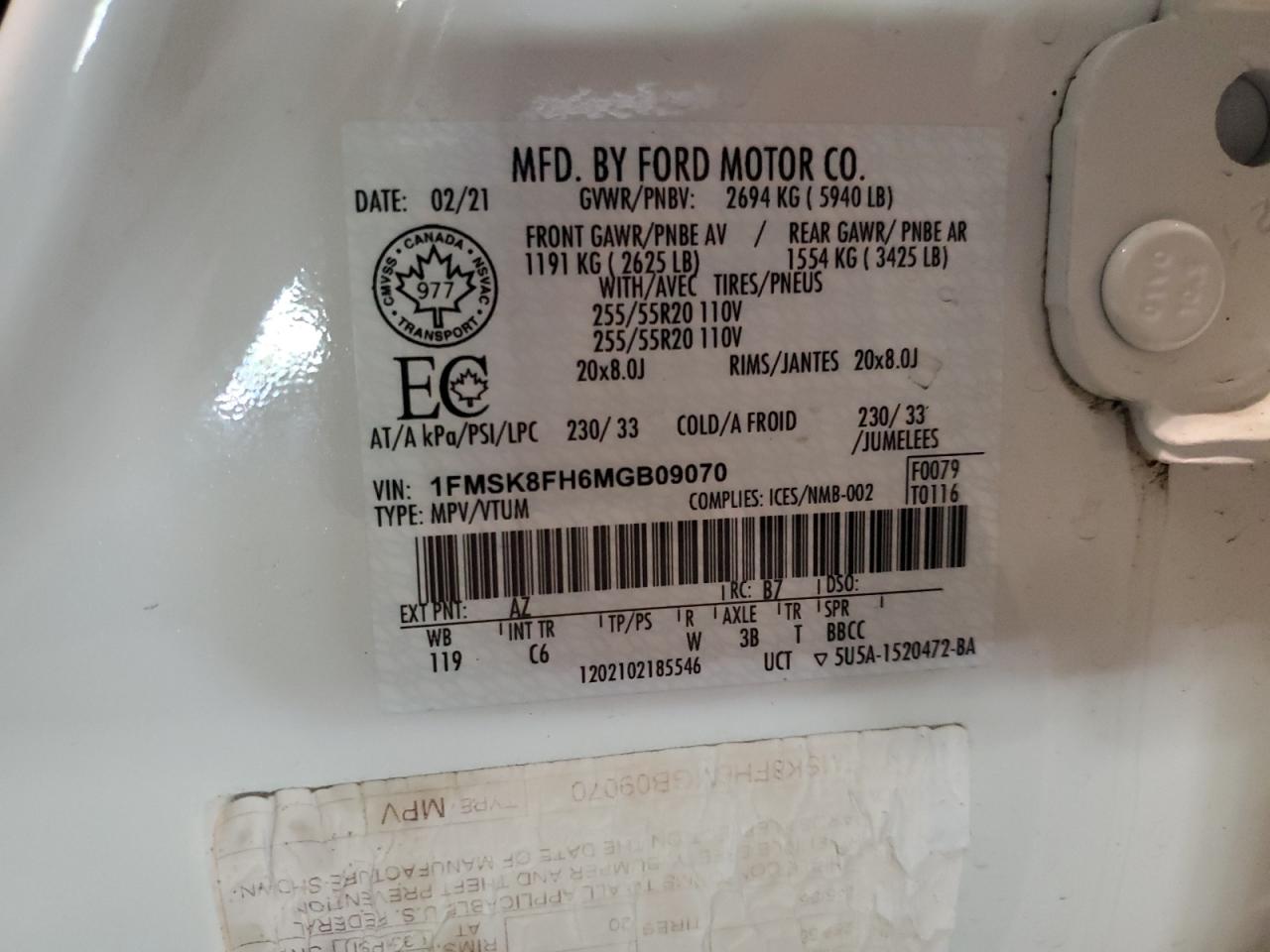 1FMSK8FH6MGB09070 2021 Ford Explorer Limited