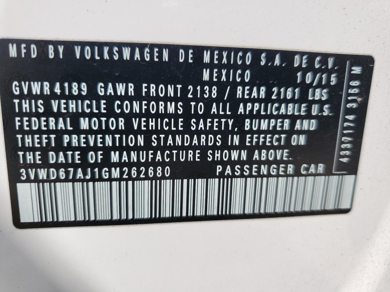 3VWD67AJ1GM262680 2016 Volkswagen Jetta Se