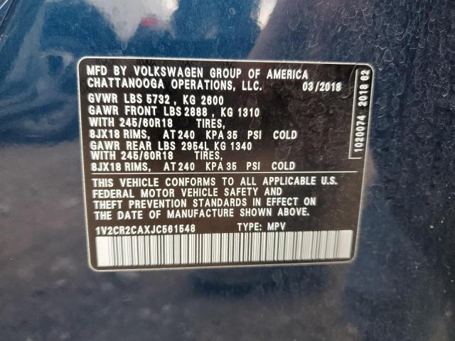 2018 Volkswagen Atlas Se VIN: 1V2CR2CAXJC561548 Lot: 50073074