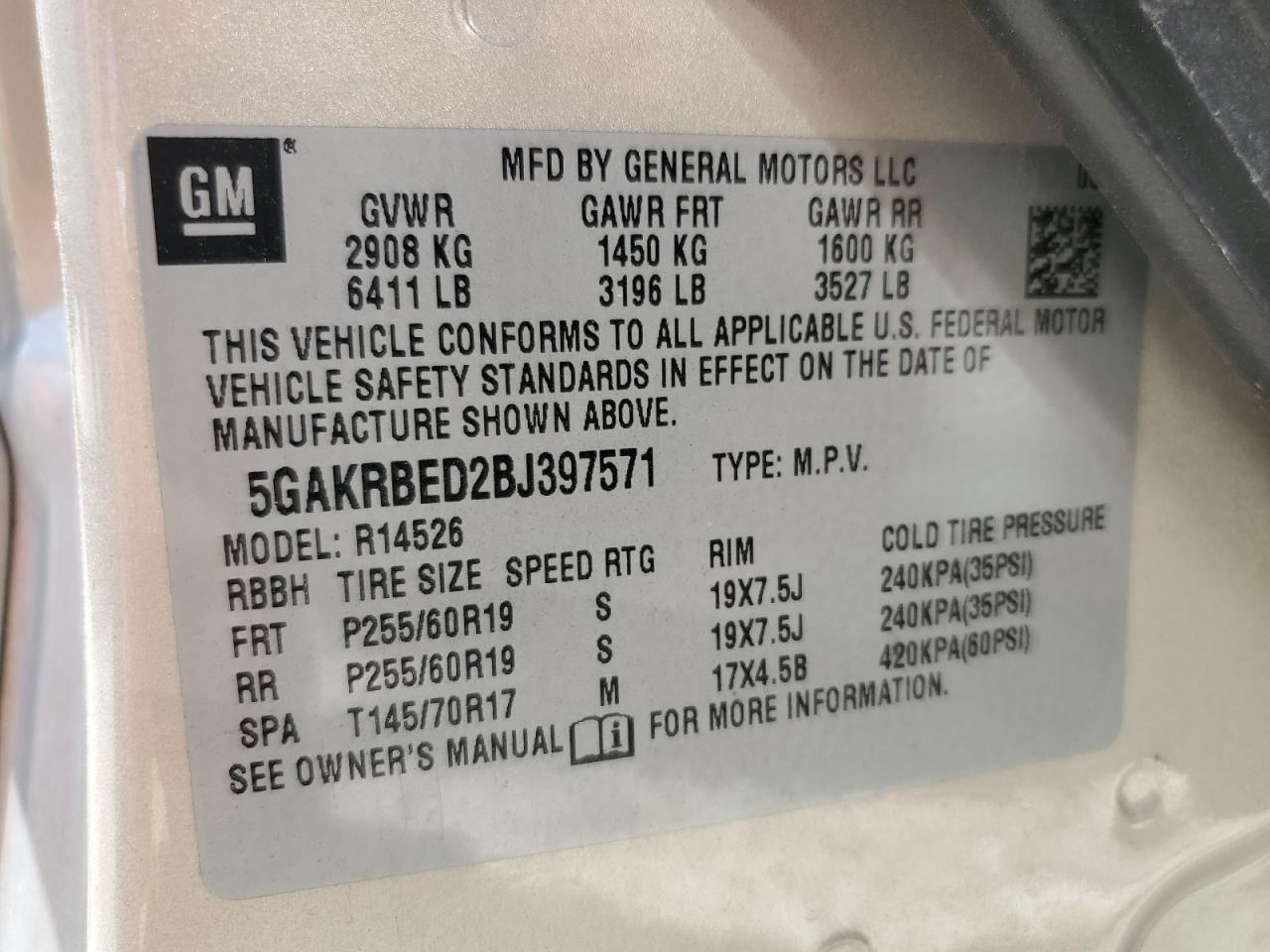 5GAKRBED2BJ397571 2011 Buick Enclave Cxl