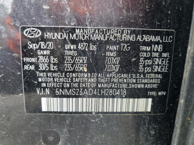 2020 Hyundai Santa Fe Se VIN: 5NMS23AD4LH280418 Lot: 51167604