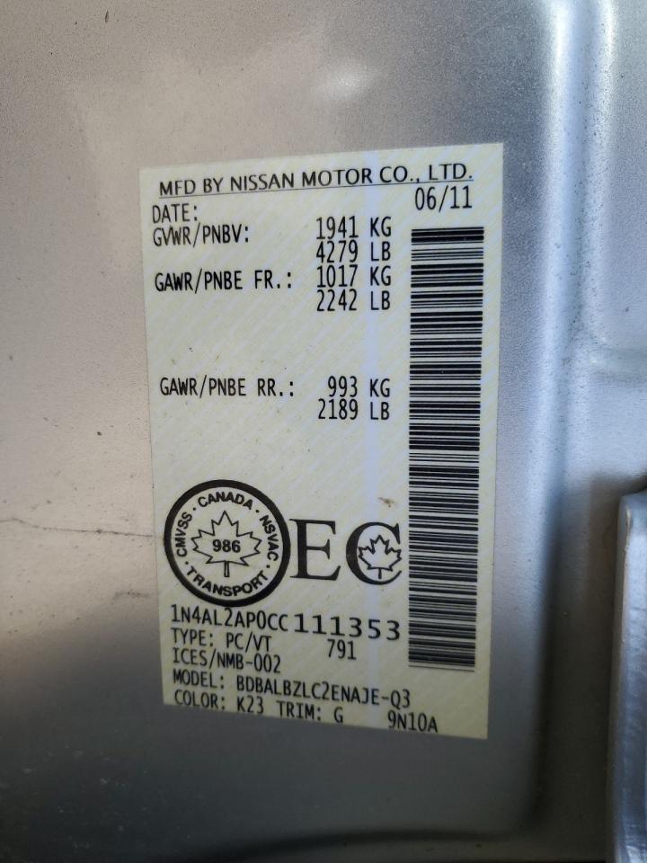 1N4AL2AP0CC111353 2012 Nissan Altima Base