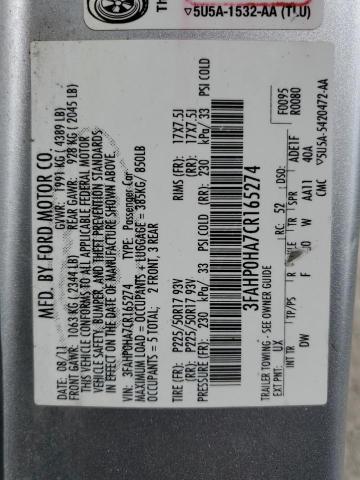 2012 Ford Fusion Se VIN: 3FAHP0HA7CR165274 Lot: 49291094