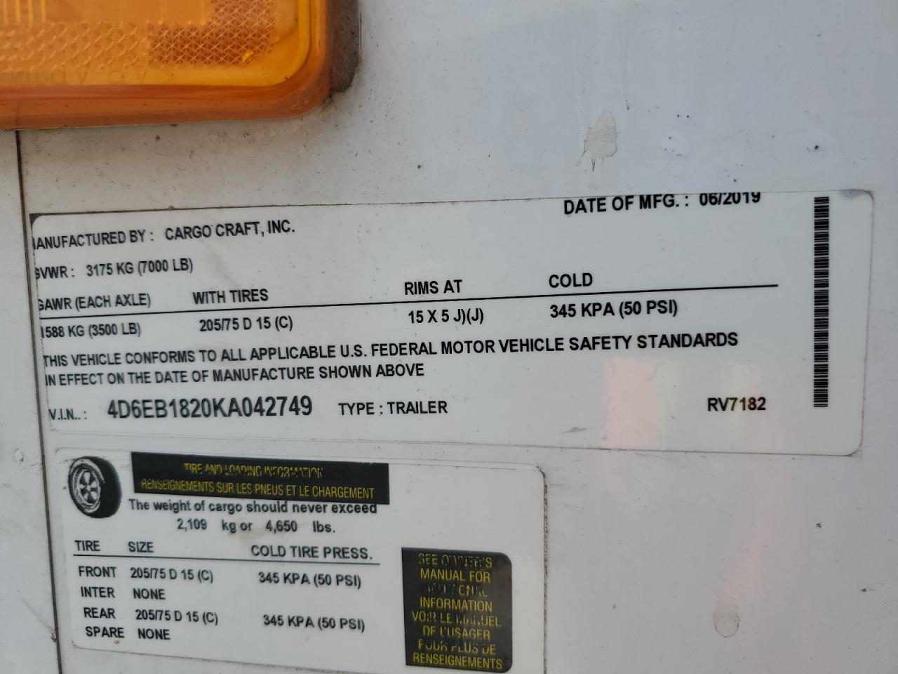 4D6EB1820KA042749 2019 Cargo Enclosed