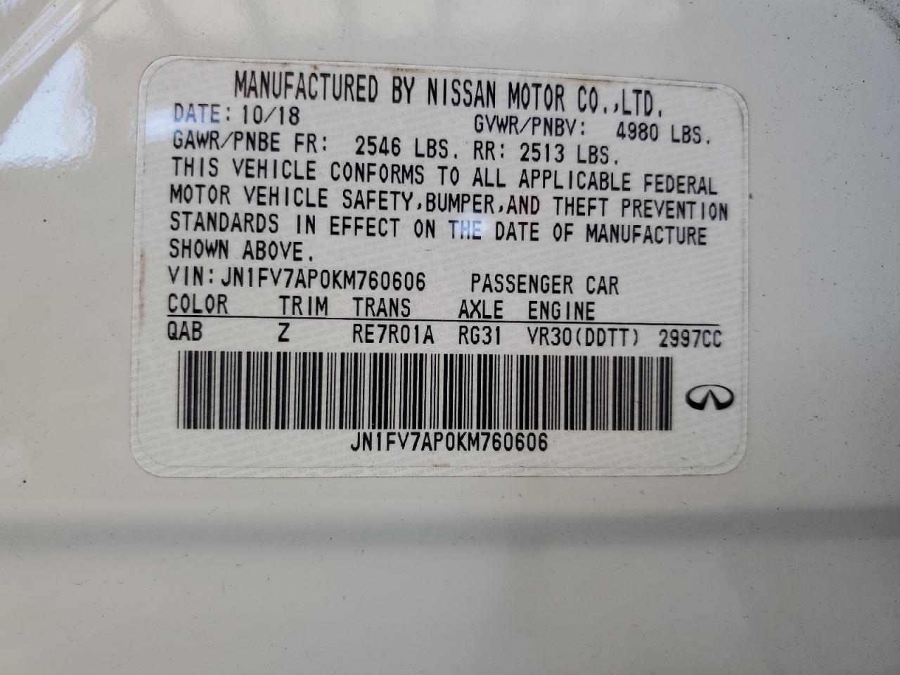 JN1FV7AP0KM760606 2019 Infiniti Q50 Red Sport 400