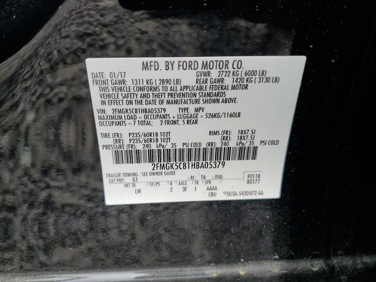 2FMGK5C81HBA05379 2017 Ford Flex Sel