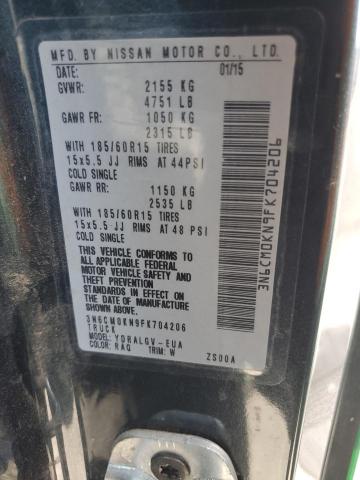 2015 Nissan Nv200 2.5S VIN: 3N6CM0KN9FK704206 Lot: 51925264