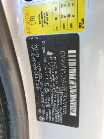 2007 BMW 530 I VIN: WBANE73507CM56660 Lot: 51709914