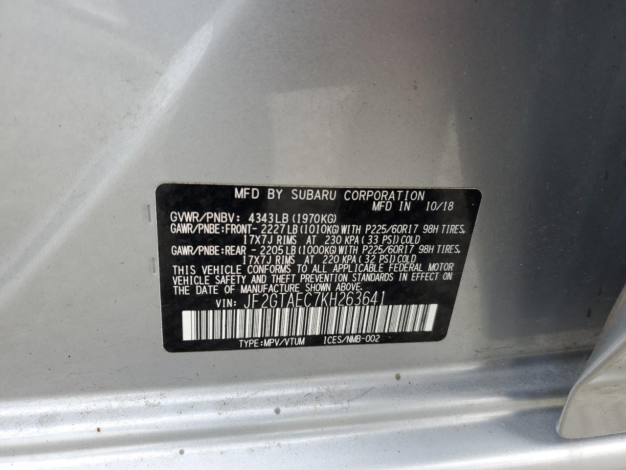 JF2GTAEC7KH263641 2019 Subaru Crosstrek Premium