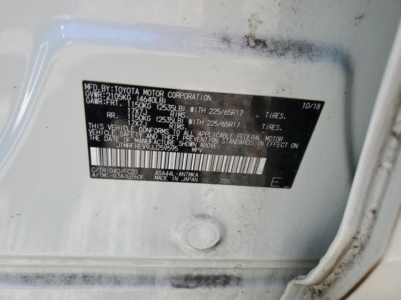 JTMRFREV9JJ259595 TOYOTA RAV4 2018