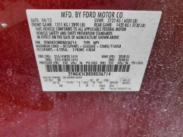 2013 Ford Flex Sel VIN: 2FMGK5C88DBD36714 Lot: 48412754