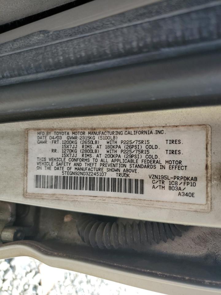 5TEGN92N03Z245107 2003 Toyota Tacoma Double Cab Prerunner