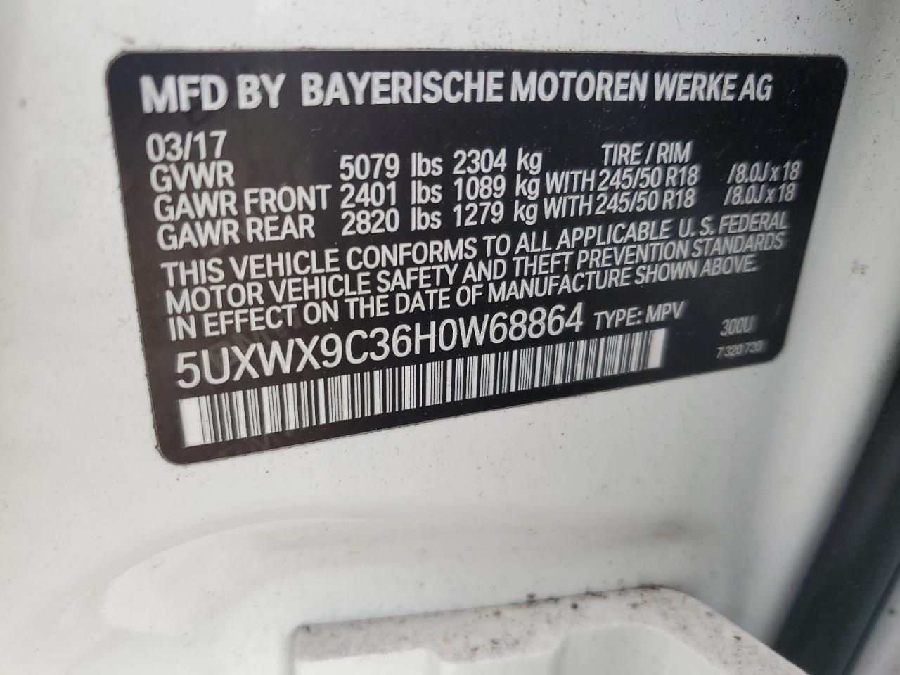 5UXWX9C36H0W68864 2017 BMW X3 xDrive28I