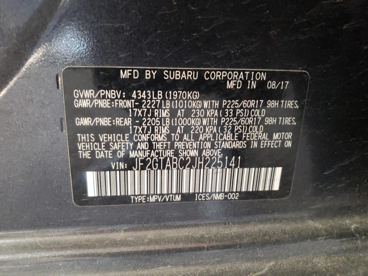 JF2GTABC2JH225141 2018 Subaru Crosstrek Premium