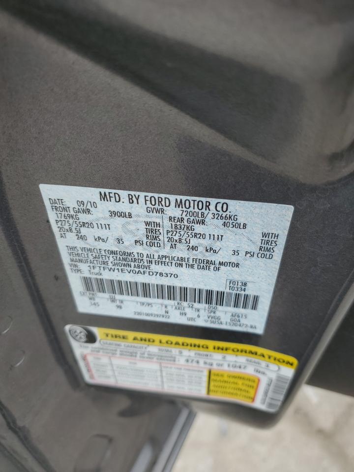 1FTFW1EV0AFD78370 2010 Ford F150 Supercrew