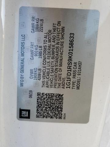 2019 Chevrolet Camaro Lt VIN: 1G1FD1RS9K0158633 Lot: 49570024