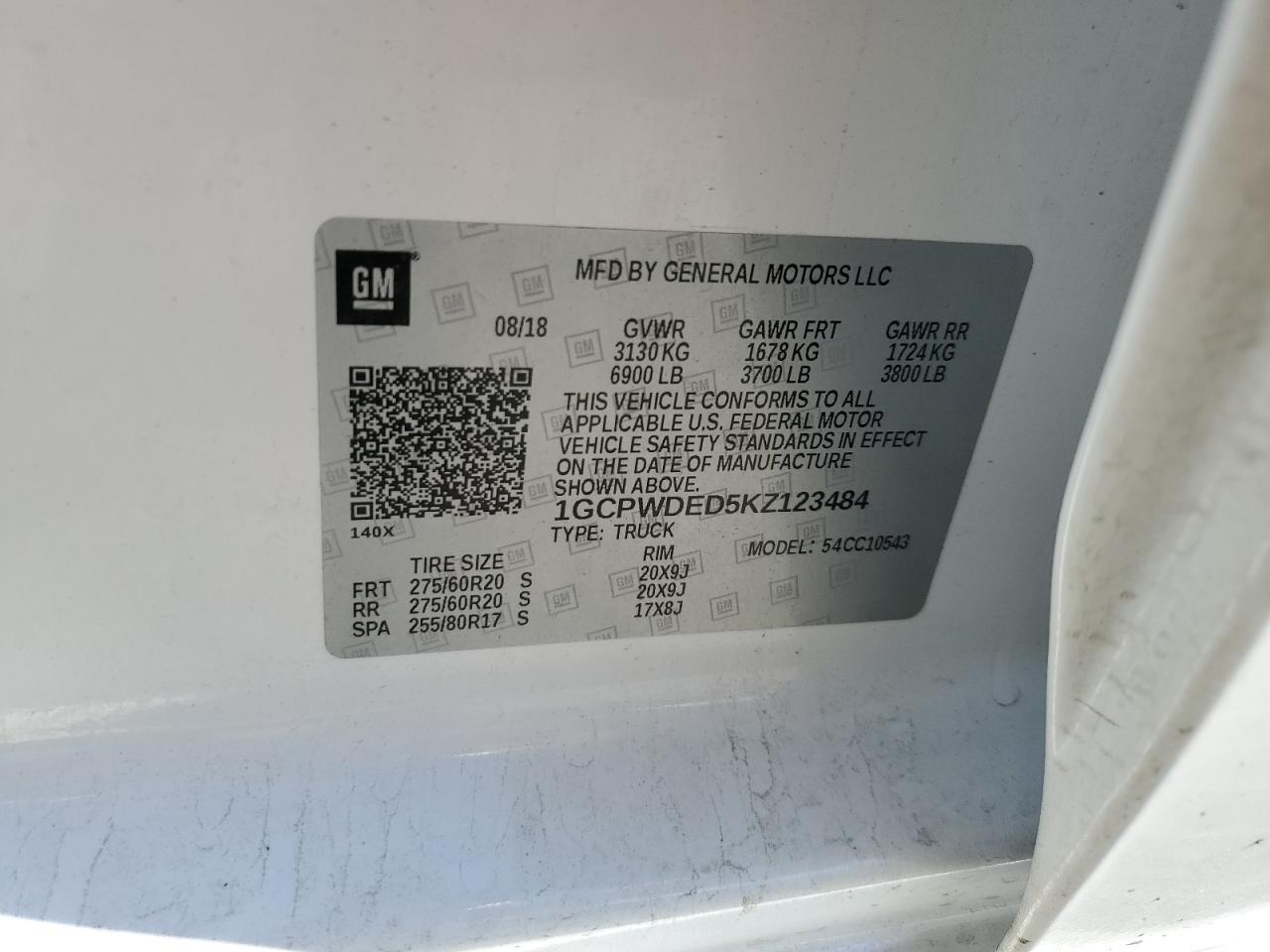 1GCPWDED5KZ123484 CHEVROLET ALL Models 2019