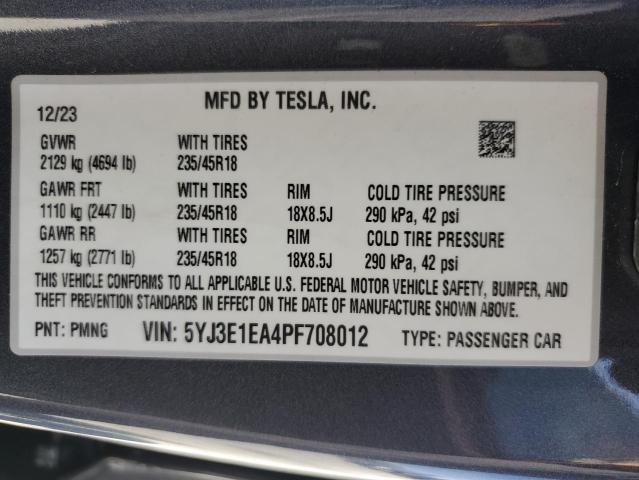 5YJ3E1EA4PF708012 2023 Tesla Model 3