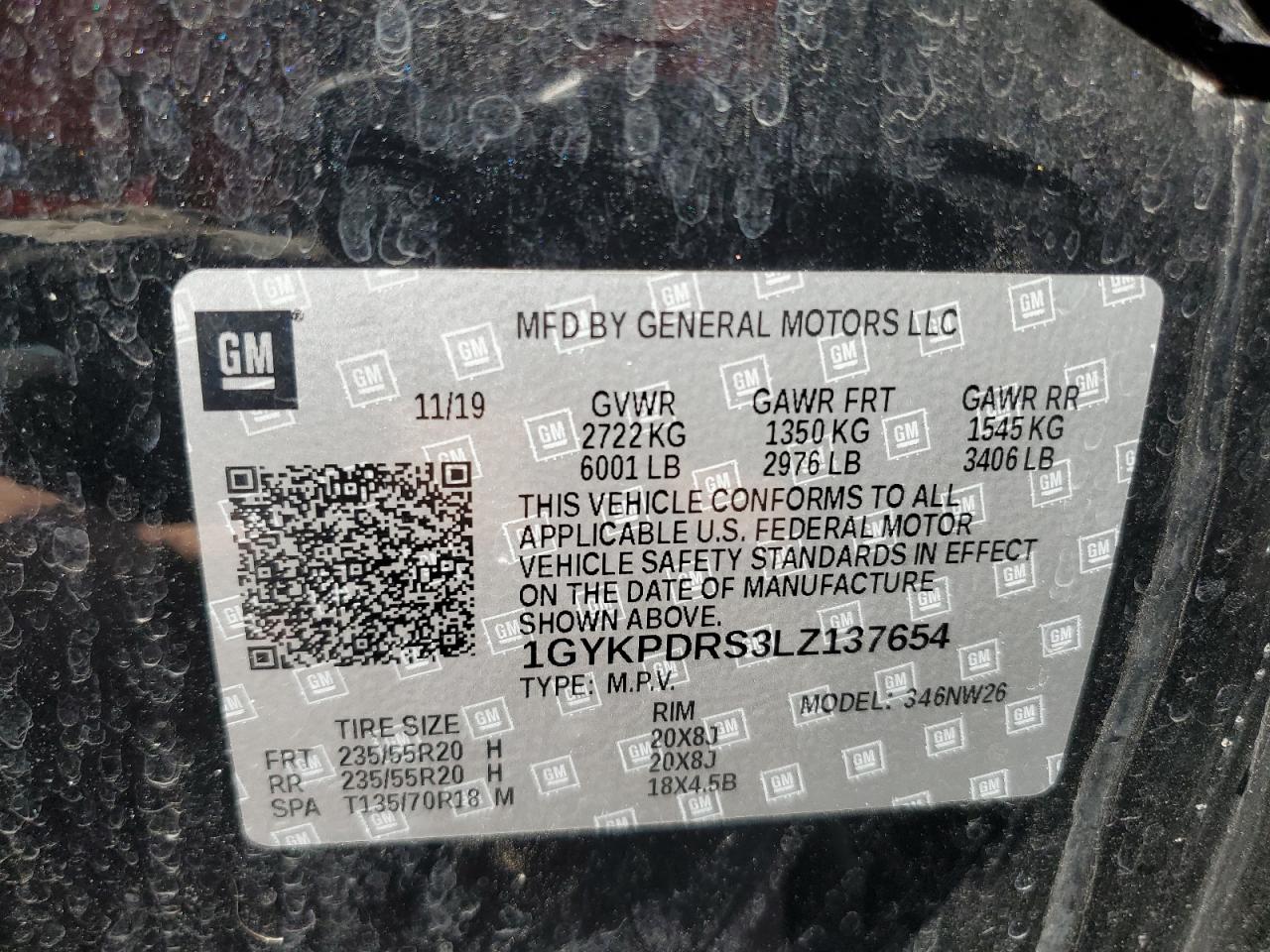 1GYKPDRS3LZ137654 2020 Cadillac Xt6 Premium Luxury