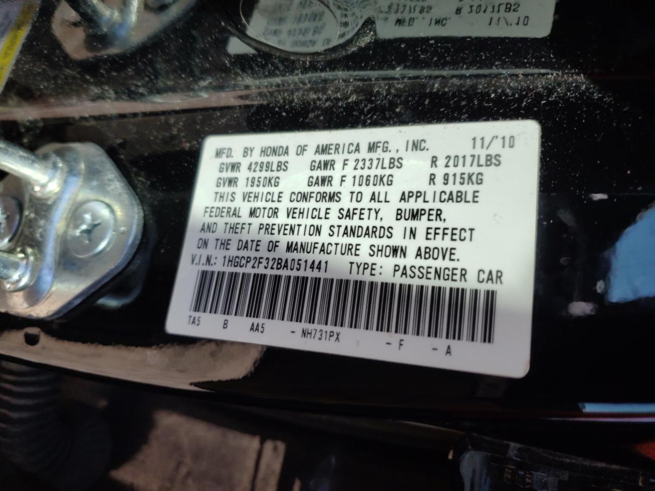 1HGCP2F32BA051441 2011 Honda Accord Lx