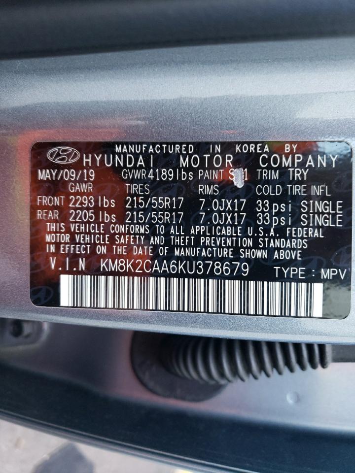 KM8K2CAA6KU378679 2019 Hyundai Kona Sel