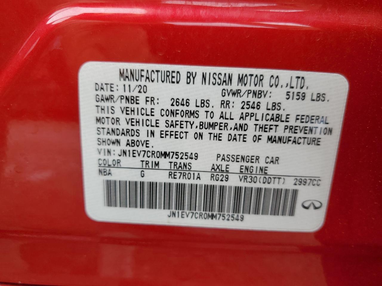 JN1EV7CR0MM752549 2021 Infiniti Q50 Sensory