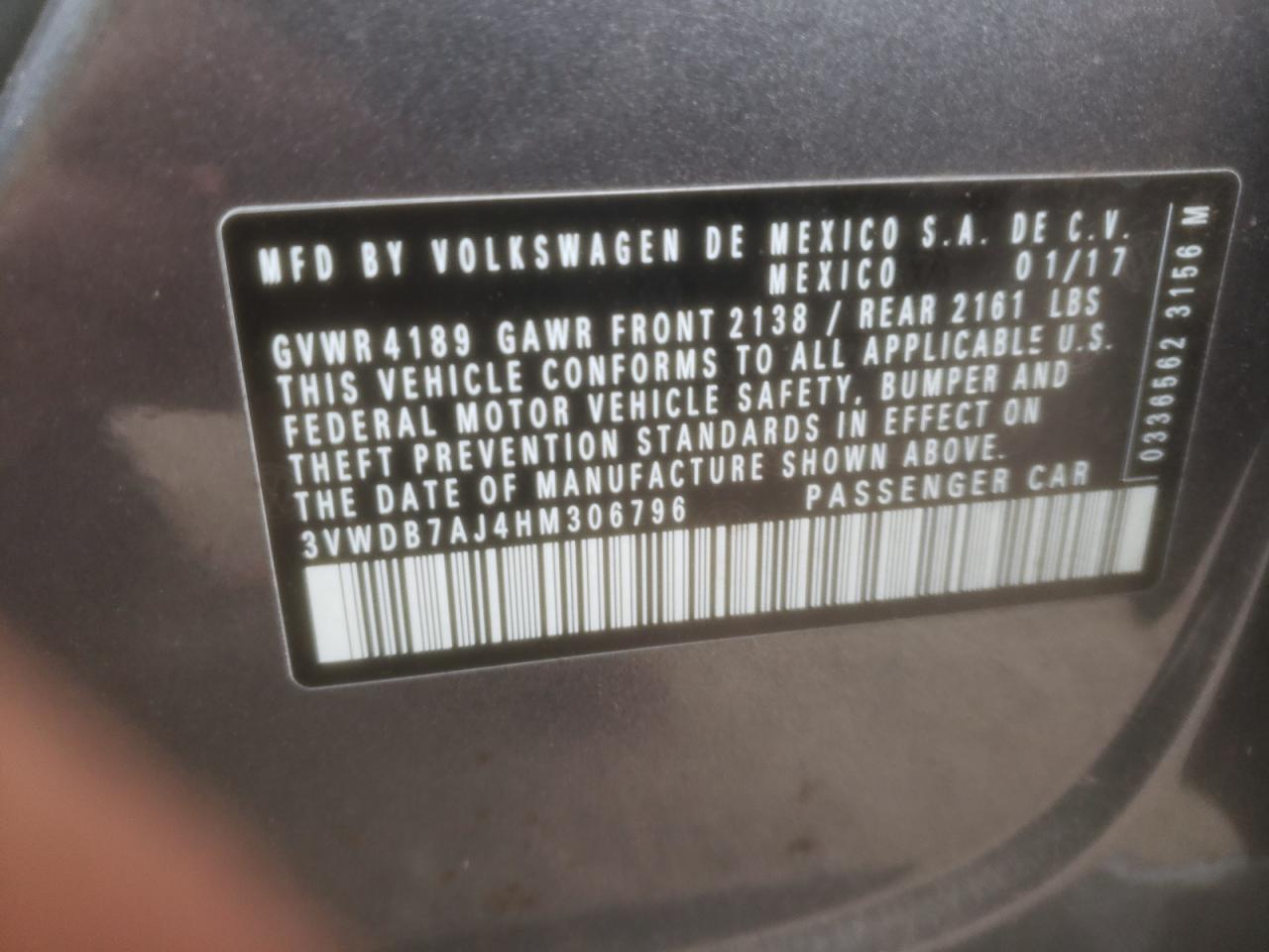 3VWDB7AJ4HM306796 2017 Volkswagen Jetta Se