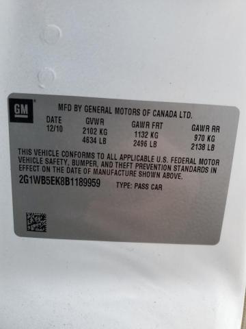 2011 Chevrolet Impala Lt VIN: 2G1WB5EK8B1189959 Lot: 50554564