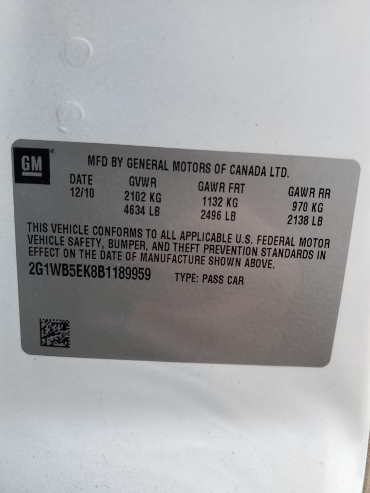 2G1WB5EK8B1189959 2011 Chevrolet Impala Lt