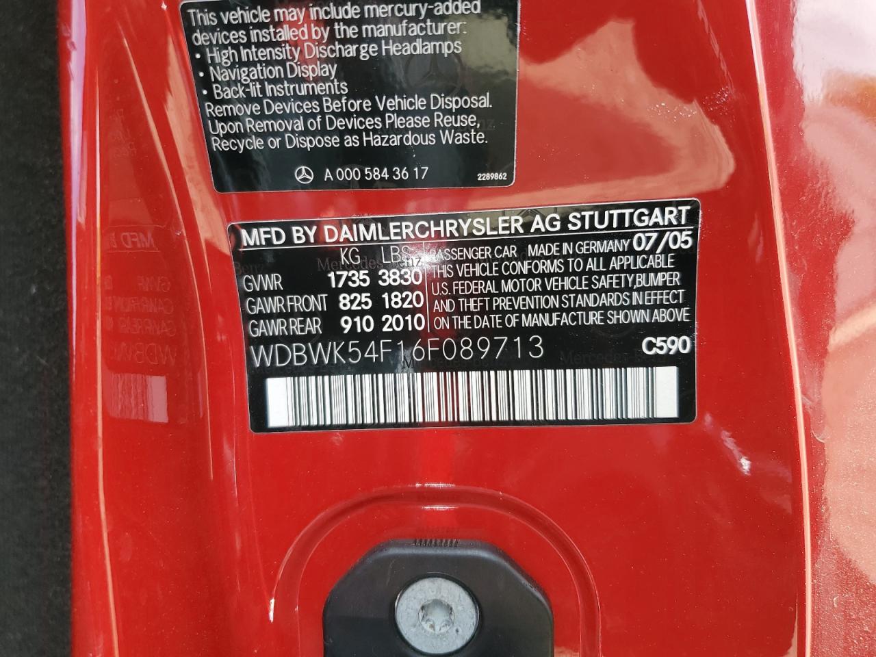 wdbwk54f16f089713 WDBWK54F16F089713 2006 Mercedes-Benz Slk 280