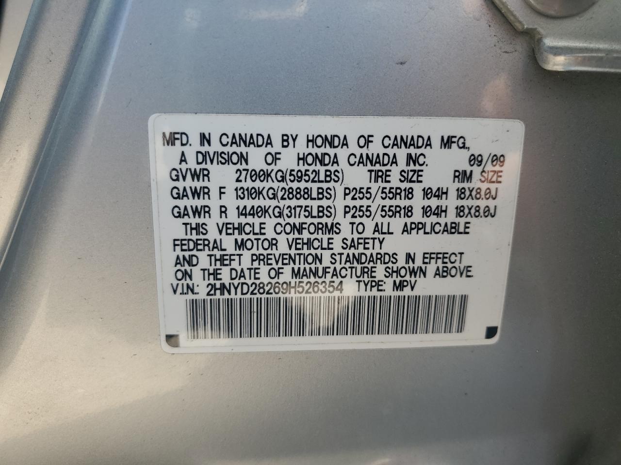 2HNYD28269H526354 2009 Acura Mdx