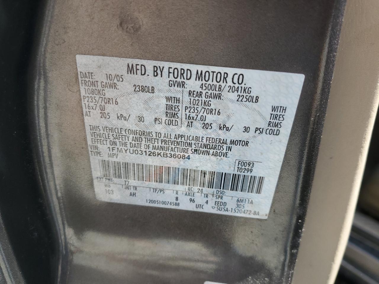 1FMYU03126KB36084 2006 Ford Escape Xlt
