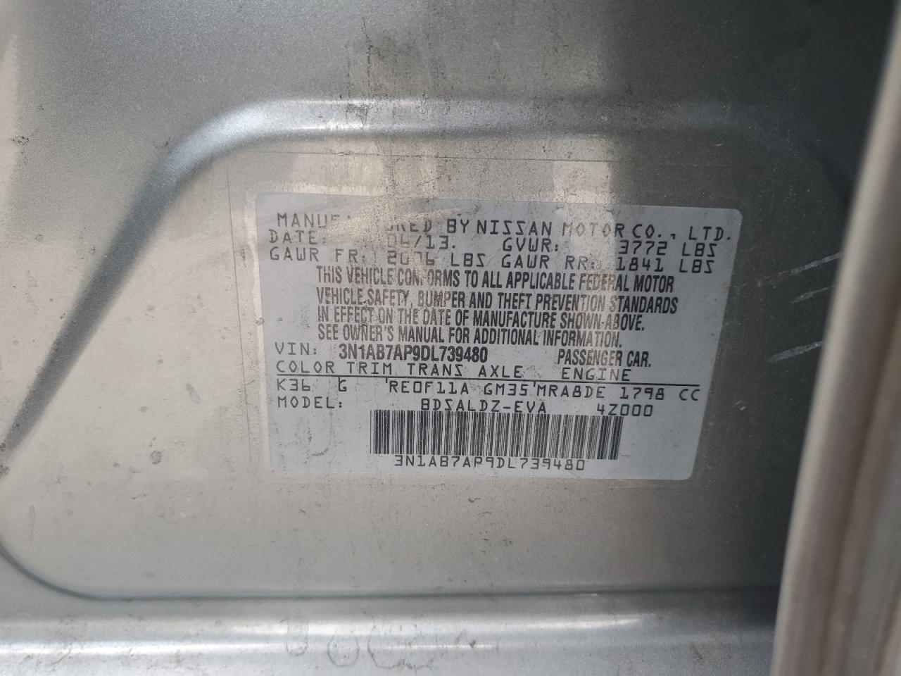 3N1AB7AP9DL739480 2013 Nissan Sentra S