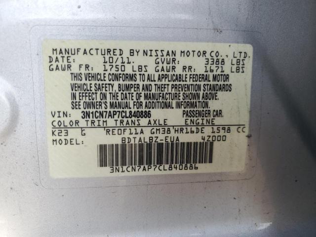 2012 Nissan Versa S VIN: 3N1CN7AP7CL840886 Lot: 52526624