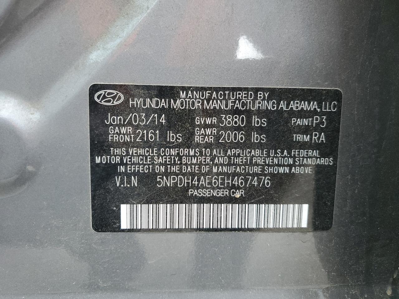 5NPDH4AE6EH467476 2014 Hyundai Elantra Se