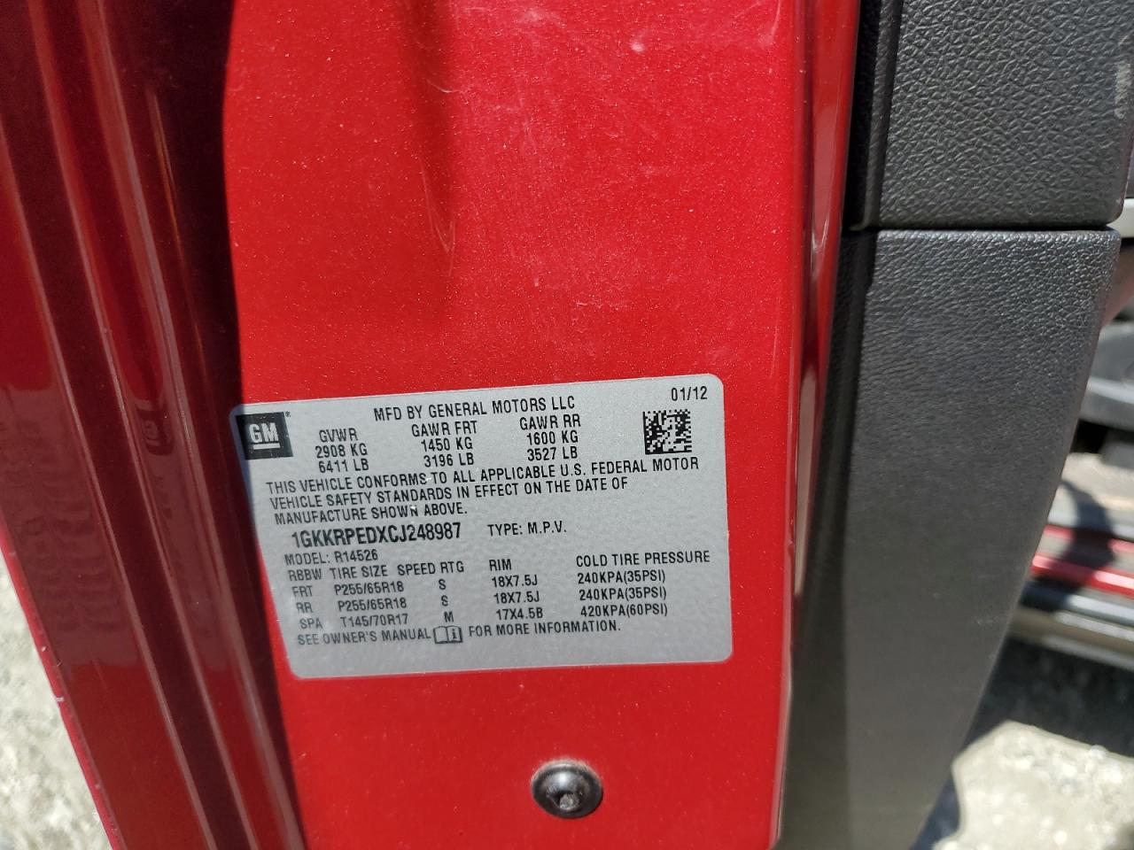 1GKKRPEDXCJ248987 2012 GMC Acadia Sle