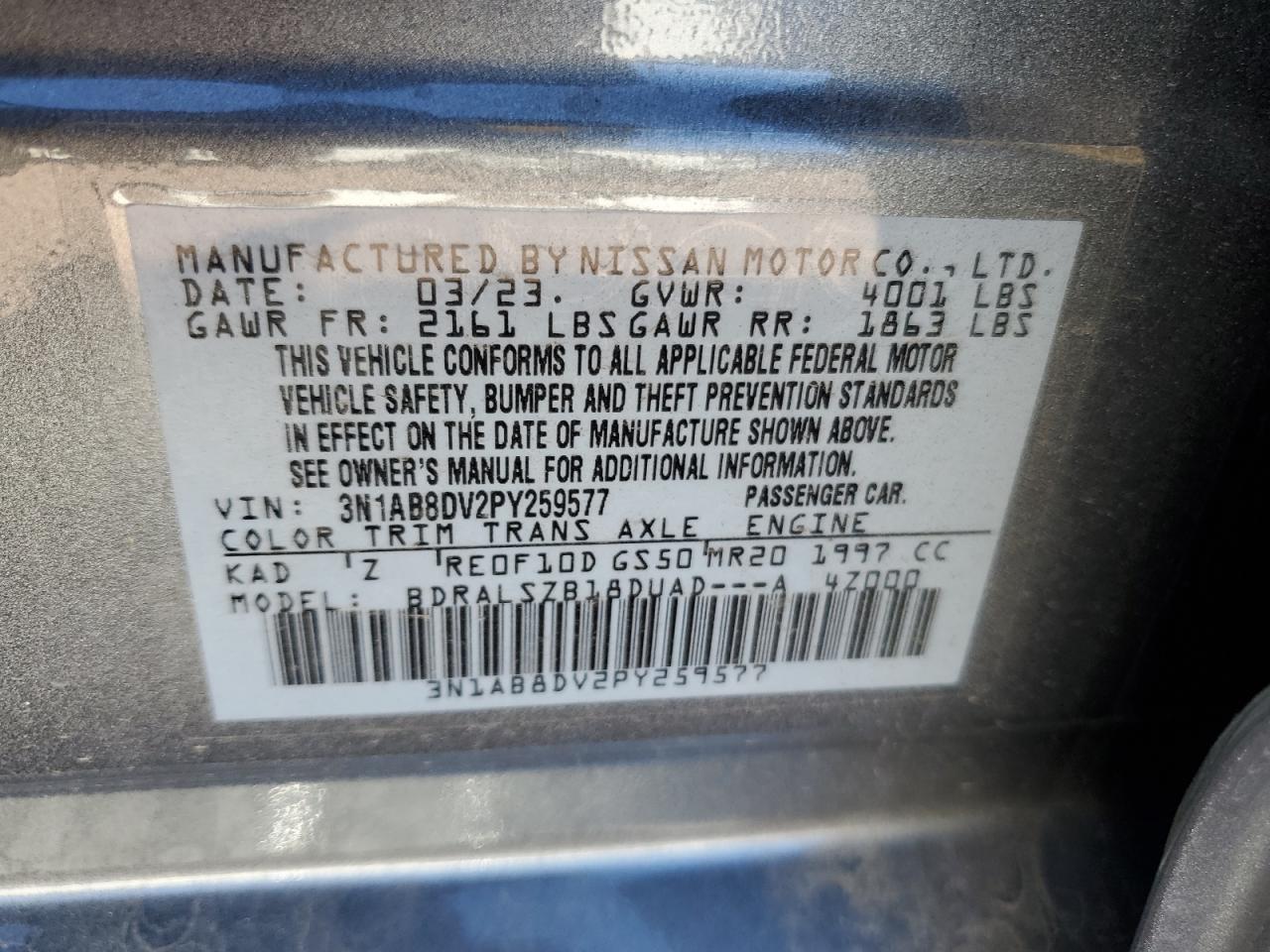 3N1AB8DV2PY259577 2023 Nissan Sentra Sr